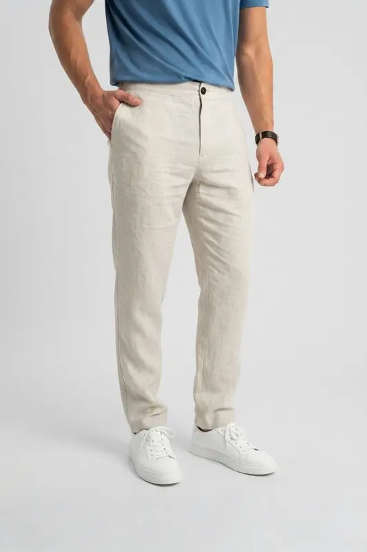 ÇANDARLI Naturel Keten Chino Pantolon