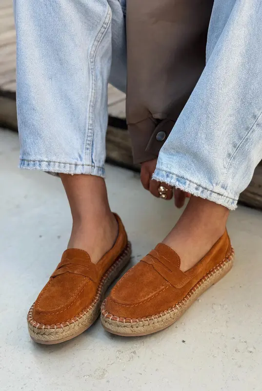 Celure Taba Hakiki Süet Kadın Espadril Loafer
