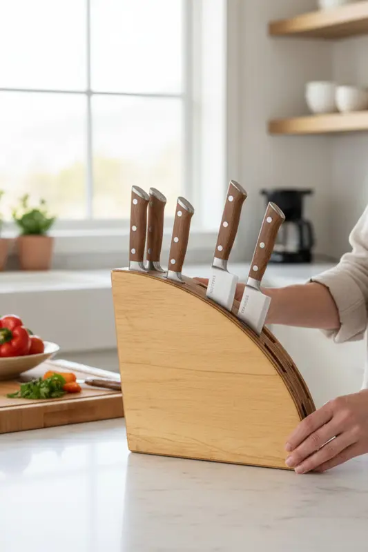 Cilalı Ahşap Bıçak Standı | 22 cm Mutfak Tezgah Üstü Düzenleyici