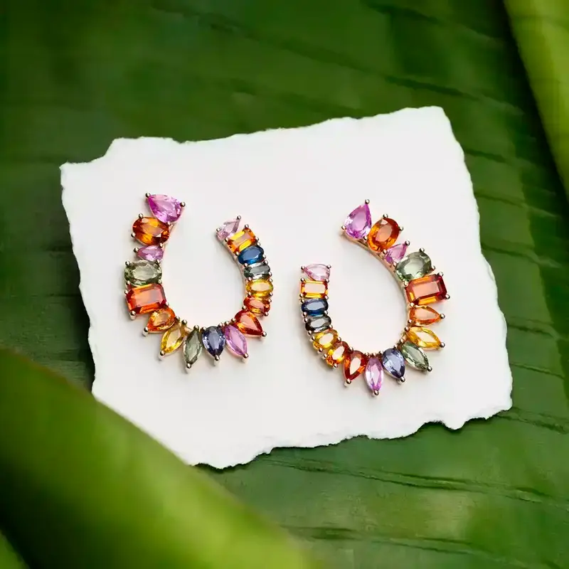 Confetti Multicolor Safir Taşlı Rose Altın Küpe