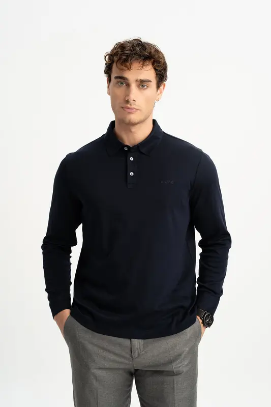 DALYAN Lacivert Merserize Uzun Kollu Polo Shirt