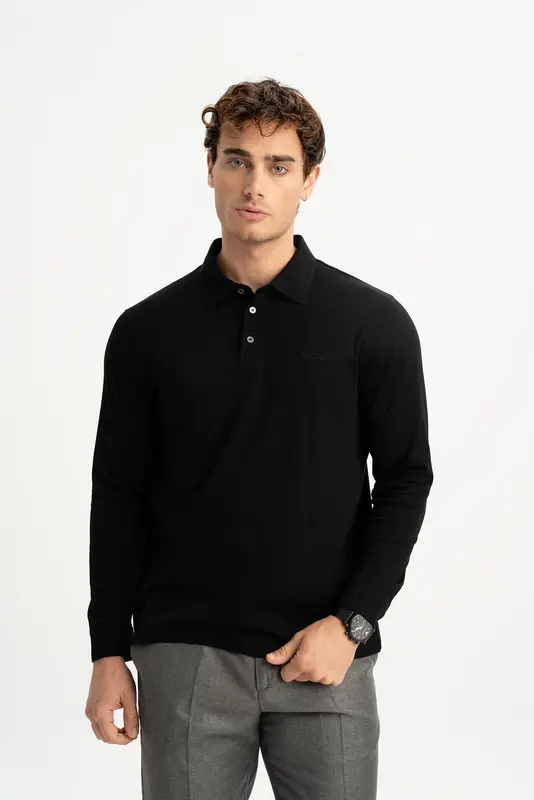 DALYAN Siyah Merserize Uzun Kollu Polo Shirt