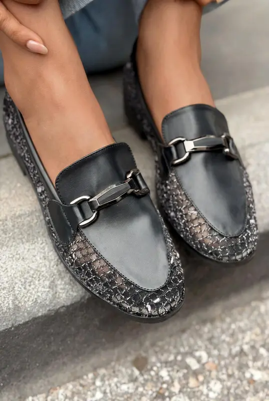 Delter Siyah Mat Deri File Kadın Loafer