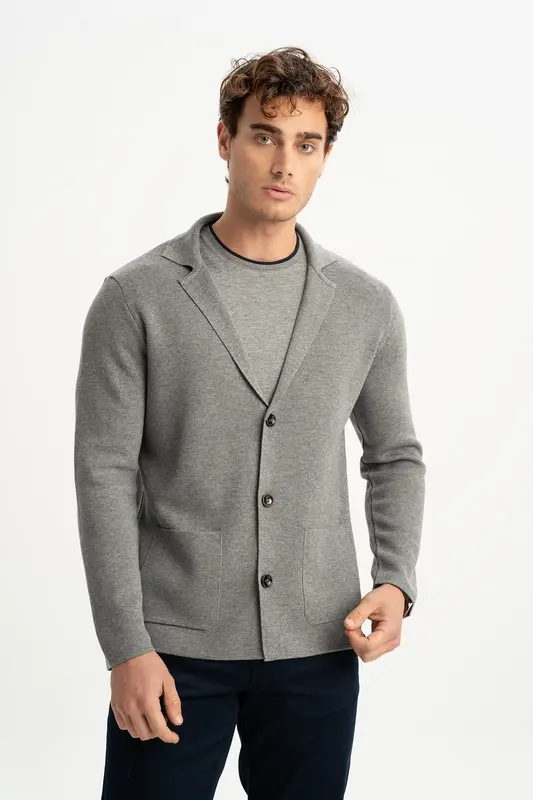 DEREOBA Gri Triko Blazer Ceket