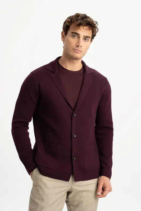 DEREOBA Mürdüm Triko Blazer Ceket