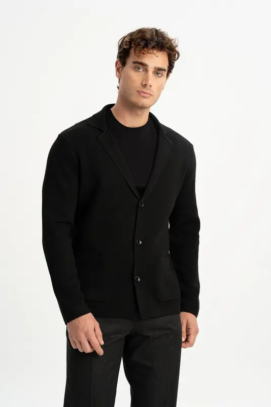 DEREOBA Siyah Triko Blazer Ceket
