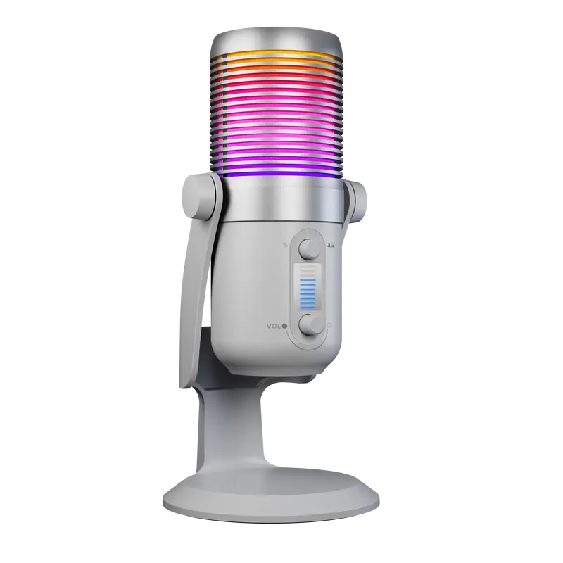 Diyez RGB Ses Göstergeli Masaüstü Mikrofon-Beyaz
