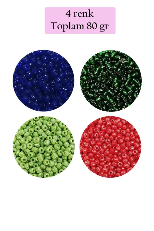 Dökme Cam Kum Boncuk (11/0) 2 mm - 4 Renk - Toplam 80 Gram - BNC399