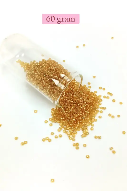 Dökme Cam Kum Boncuk (11/0) 2 mm - 60 Gram - Şeffaf Altın - BNC062