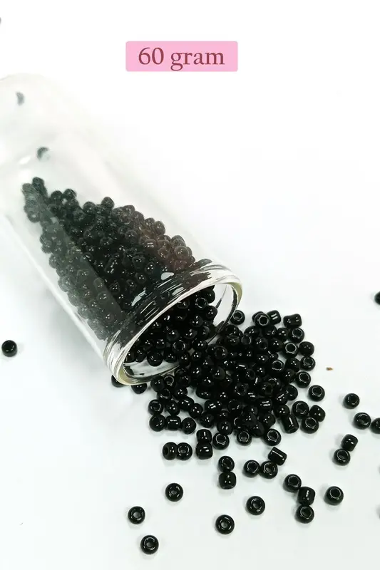 Dökme Cam Kum Boncuk (8/0) 3 mm - 60 Gram - Parlak Siyah - BNC211