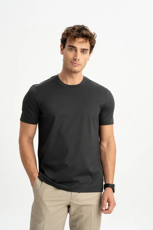 DÜMREK Antrasit Merserize Kısa Kollu T-Shirt