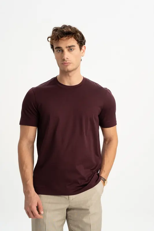 DÜMREK Bordo Merserize Kısa Kollu T-Shirt
