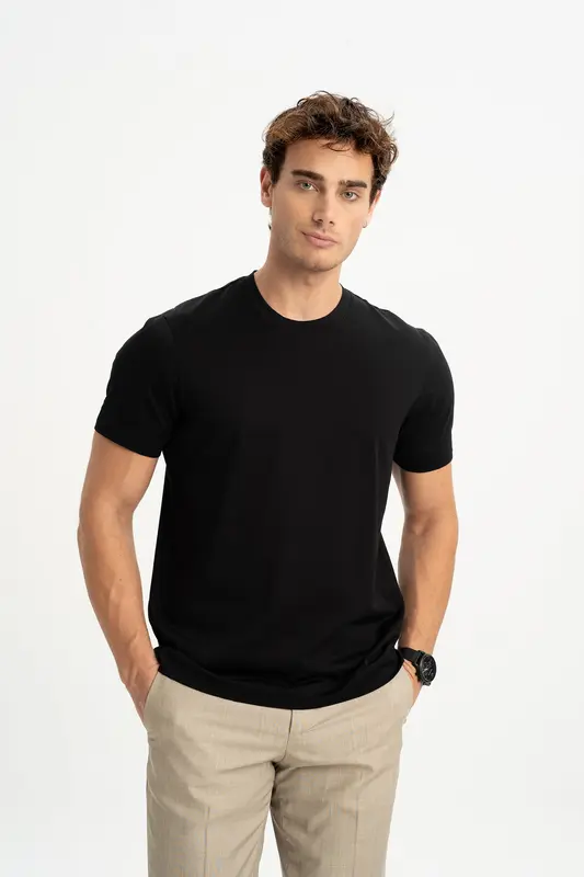 DÜMREK Siyah Merserize Kısa Kollu T-Shirt