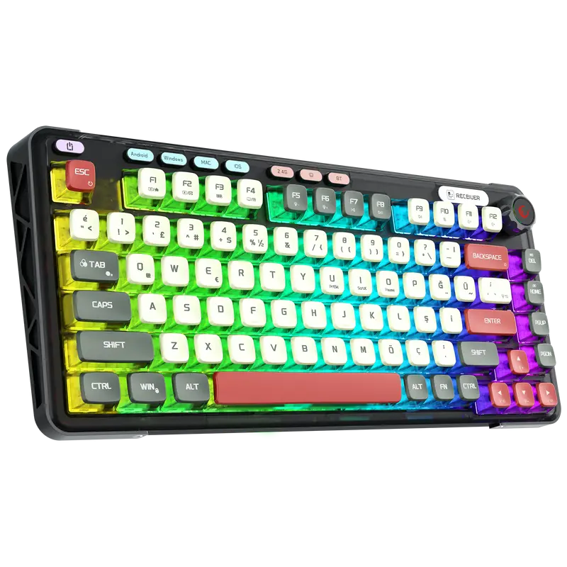 EIRA - Transparan Hot Swap RGB Gasket Oil Switch Türkçe Pudding PBT Keycaps Kablosuz Mekanik Oyuncu Klavyesi