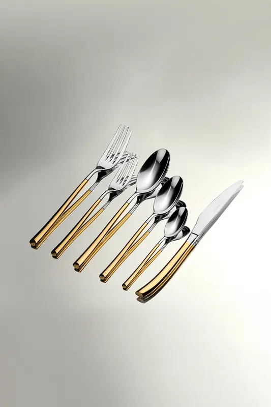 Elegance Altın Sade 12 Kişilik 72 Parça Kutulu Çatal Kaşık Bıçak Takımı