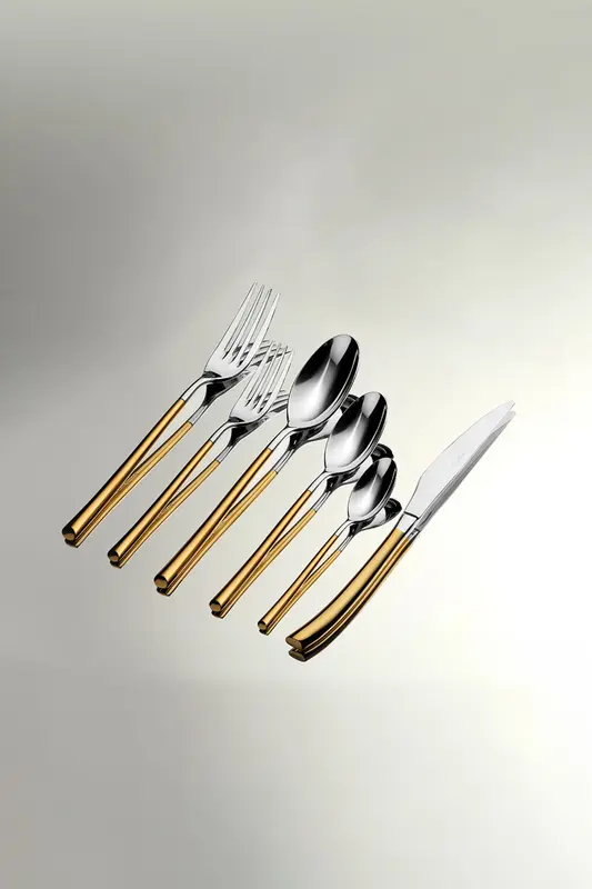 Elegance Altın Saten 12 Kişilik 72 Parça Kutulu Çatal Kaşık Bıçak Takımı