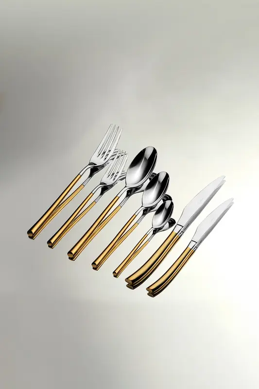 Elegance Altın Saten 12 Kişilik 84 Parça Kutulu Çatal Kaşık Bıçak Takımı