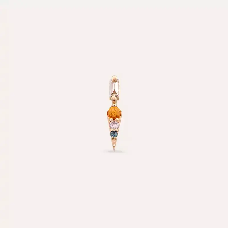Flon Baget Pırlanta ve Multicolor Safir Taşlı Rose Altın Tek Küpe