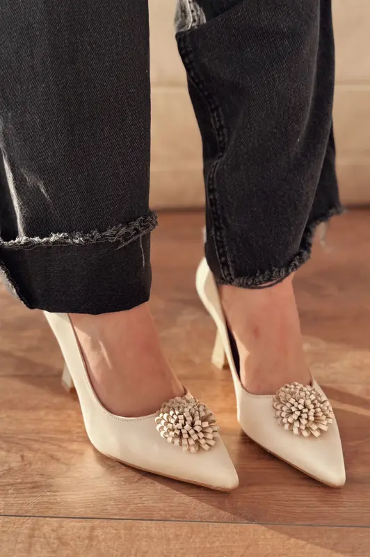 Fovira Bej Saten Kadın Stiletto