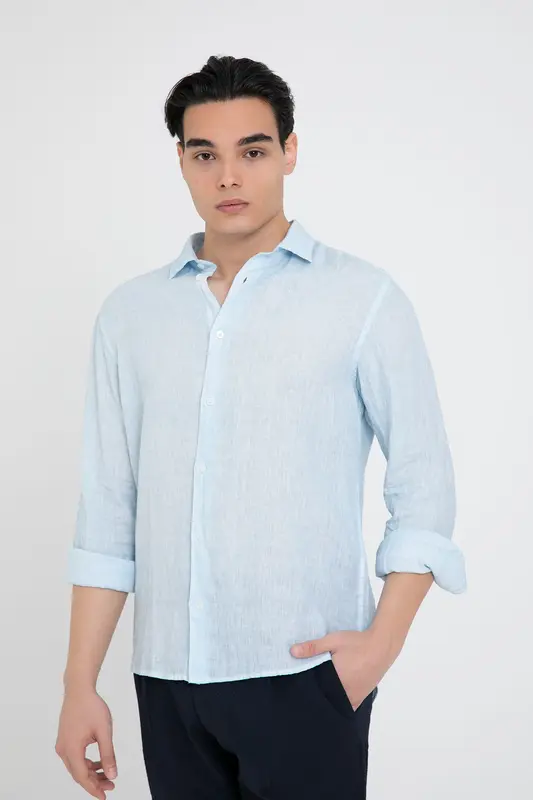 Fradi Regular Fit Klasik Yaka Keten Gömlek