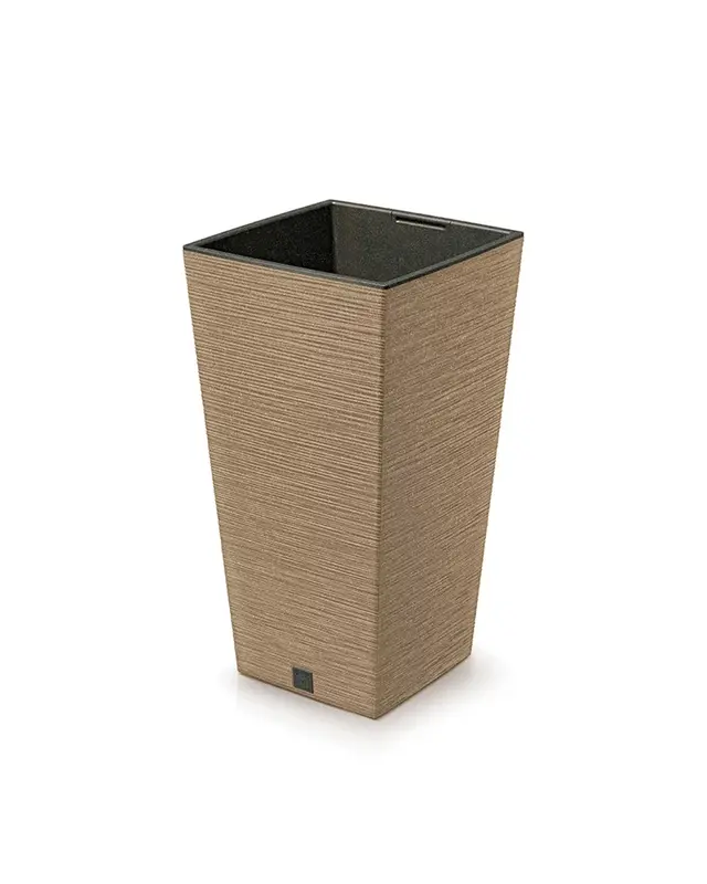 Furu Ahşap Katkılı Kare Plastik Saksı Açık Kahverengi