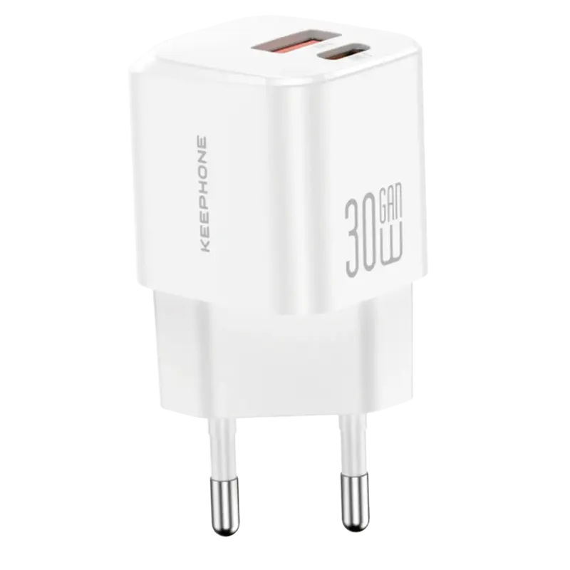 GaN Wall 30W 1 Adet Type-C ve 1 Adet USB Çıkışlı GaN Şarj Cihazı - Beyaz