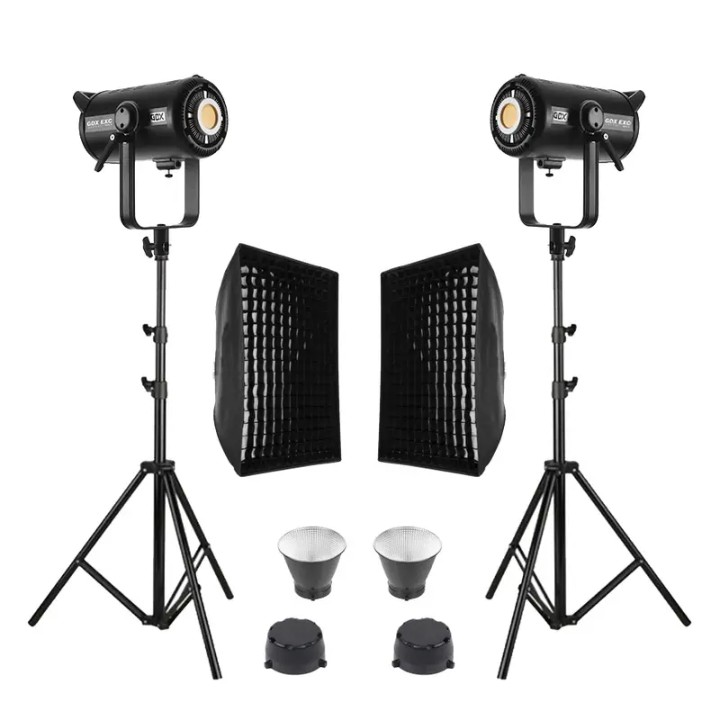 GDX EXC-220C-II Bi Color LED Video Işığı 2’li Set 460W 2x Izgaralı Softbox 260cm Ayak Full Set