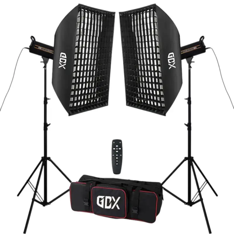 GDX HD-120II C BiColor LED Video Işığı 2’li Set 240W 2x Gridli Softbox 260cm Işık Ayağı