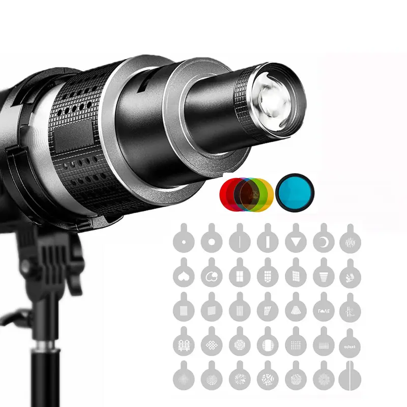 GDX SN-02 120mm Optik Snoot Projeksiyon Kiti Bowens Mount 35 Gobo + 5 Renk Filtresi