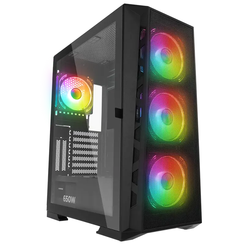 GLARE - Mesh 650W 80+ Atx Mid-T Gaming Oyuncu Kasası-Siyah