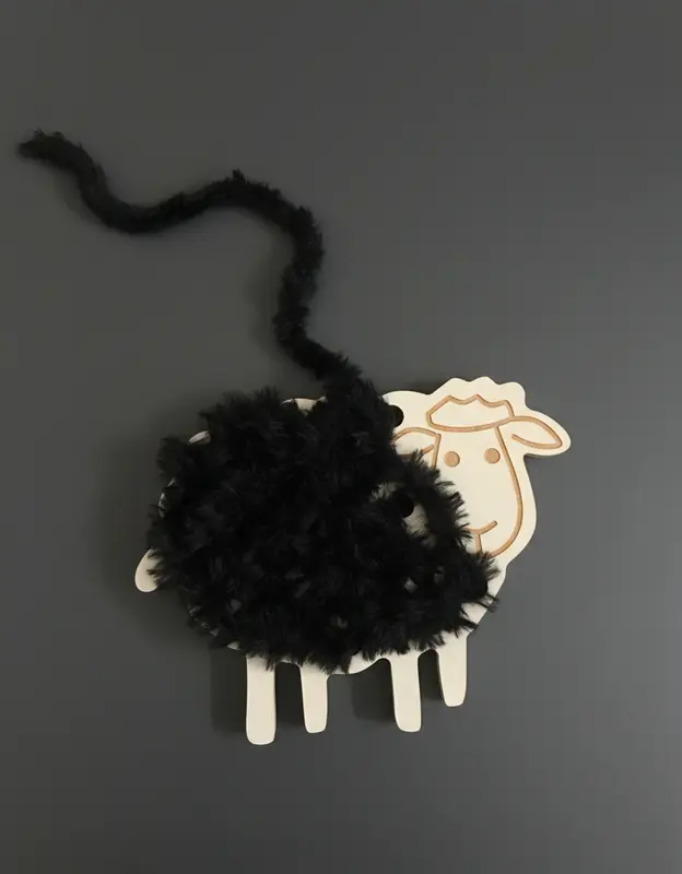 Gri Kuzu Yün Örme Dekoratif MDF Ürün | 20 x 15 cm