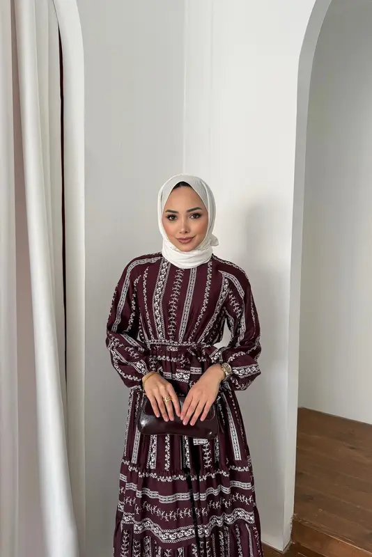 Güpür Desenli Elbise Bordo
