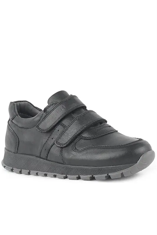 Hakiki Deri Siyah Cırtlı Spor Çocuk Ayakkabı Sneaker