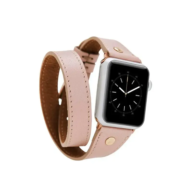 Hector Double Tour Leather Apple Watch Band with Gold Trok