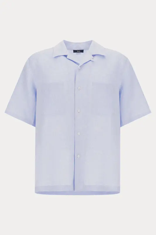 Herno Boxy Fit Klasik Kamp Yaka Keten Gömlek