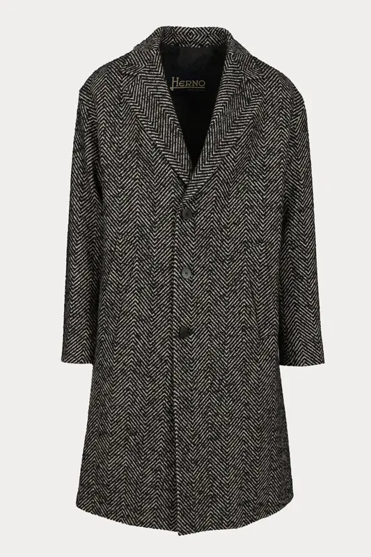 Herno Relaxed Fit Balıksırtı Desenli Yün Palto