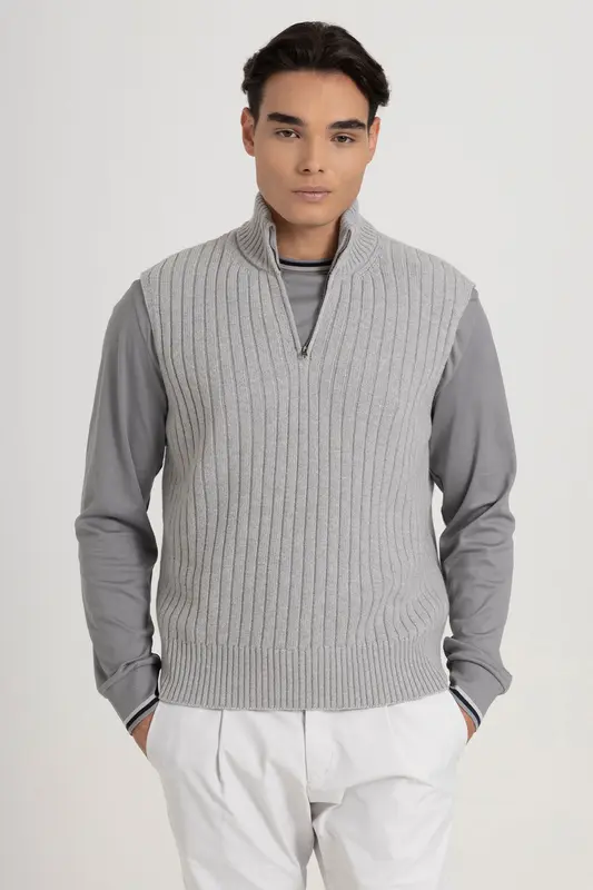 Herno Resort Regular Fit Yarım Fermuarlı Örgü Yün Triko
