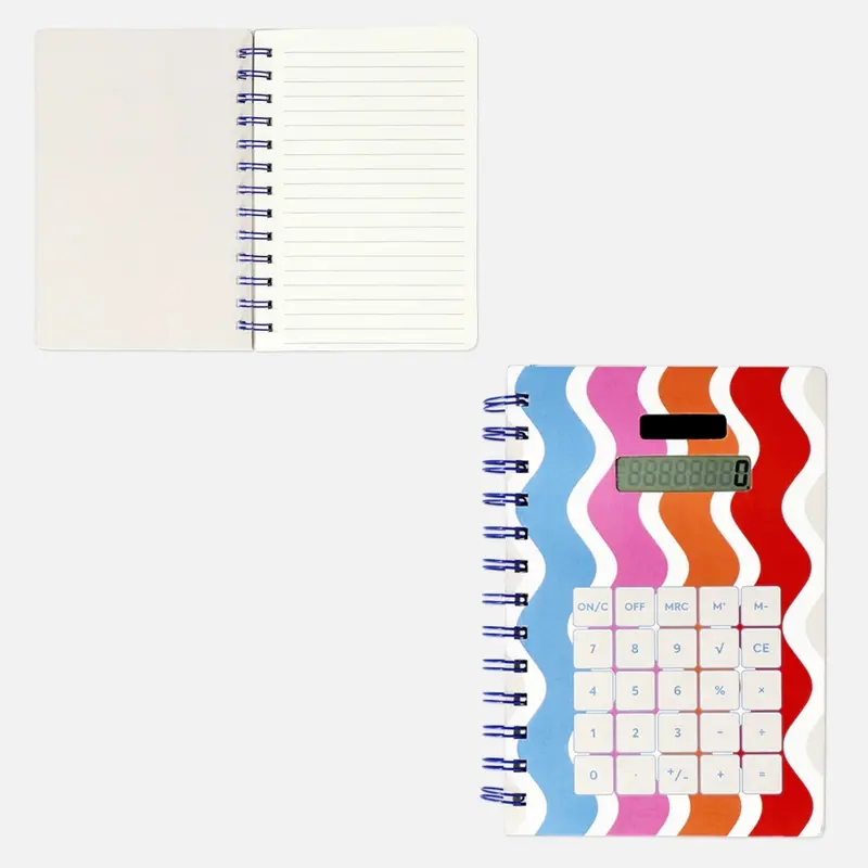 Hesap Makinesi Detaylı Çizgili Spiralli Defter