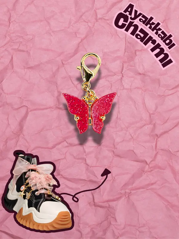 Hugs & Gifts – Coquette Charm | Fuşya Pembe Işıltılı Kelebek Charm 🍒