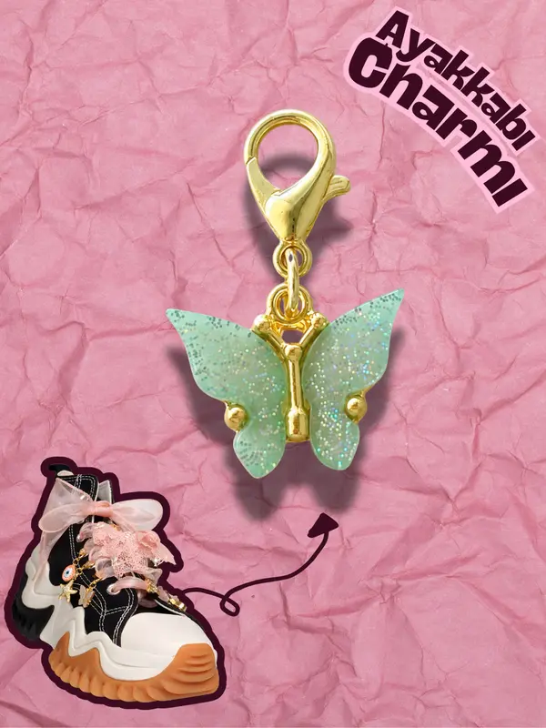 Hugs & Gifts – Coquette Charm | Mint Turkuaz Işıltılı Kelebek Charm 🍋🟩