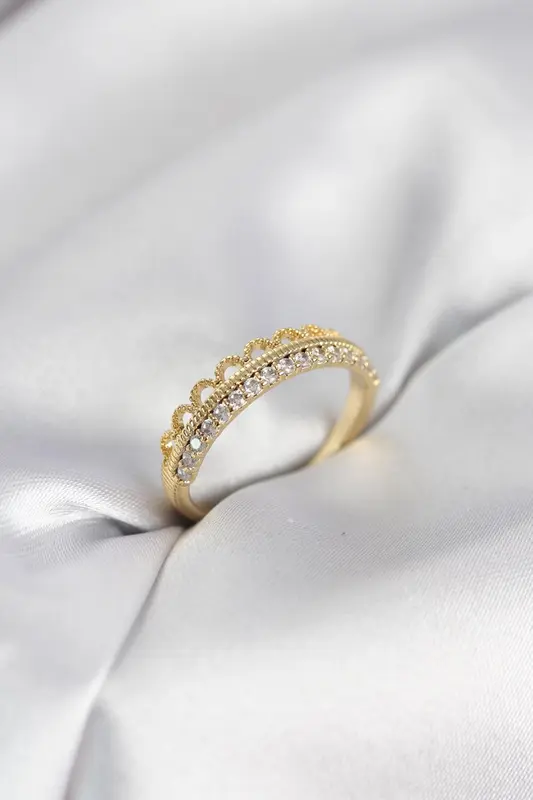 ILS-1087 Kadın Yüzük Gold Pirinç Zirkon Taşlı