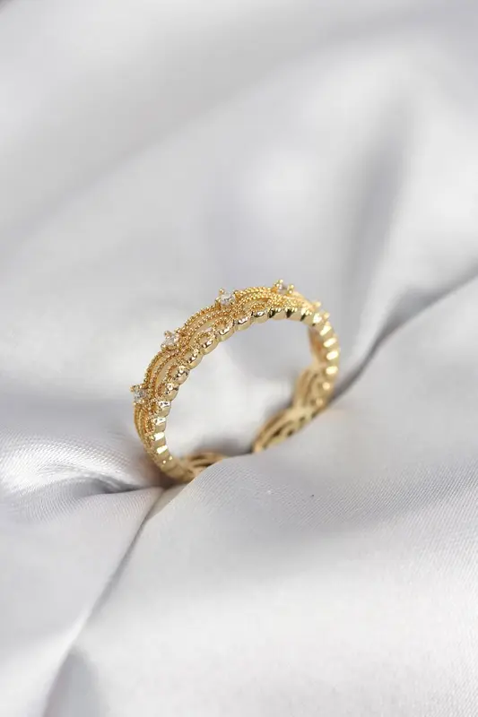 ILS-1090 Kadın Yüzük Gold Pirinç Zirkon Taşlı