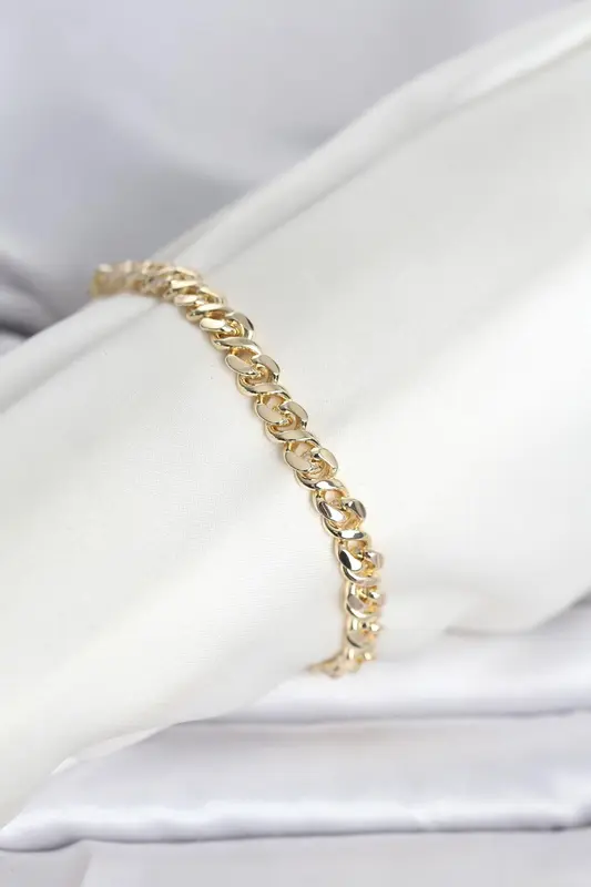 ILS-1103 Kadın Bileklik Gold 14K Pirinç Yassı Zincir