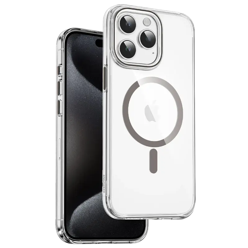 iPhone 15 Pro Max Aurora Şeffaf Magsafe Kılıf - Titanyum Gri