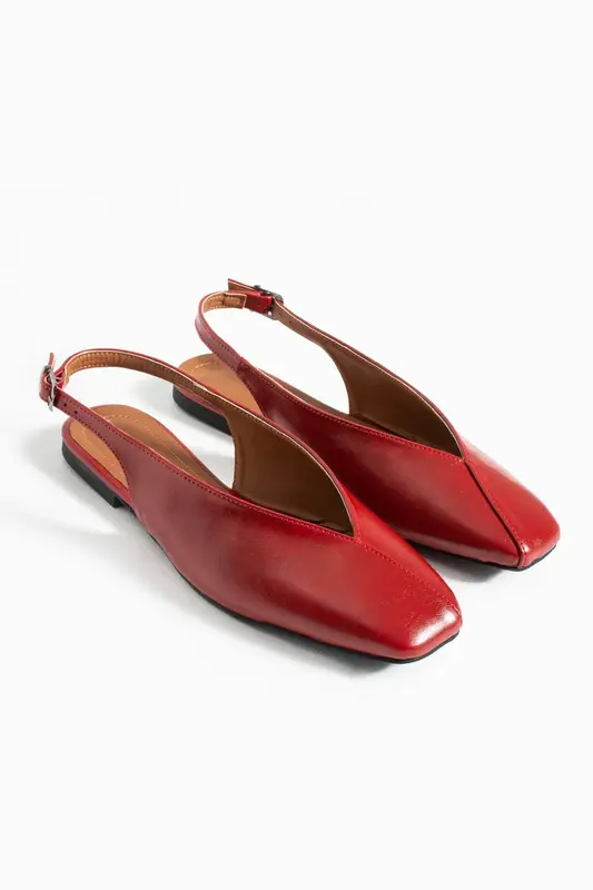 Kırmızı Minimalist Slingback Babet | Tokalı Rahat Kadın Ayakkabı