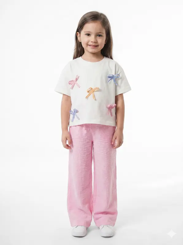 Kız Çocuk Yazlık Pijama Takımı (Tişort + Şort) 3-7 Yaş 1040