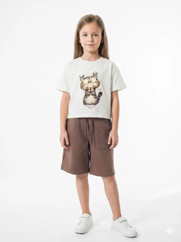 Kız Çocuk Yazlık Pijama Takımı (Tişort + Şort) 3-7 Yaş 1103