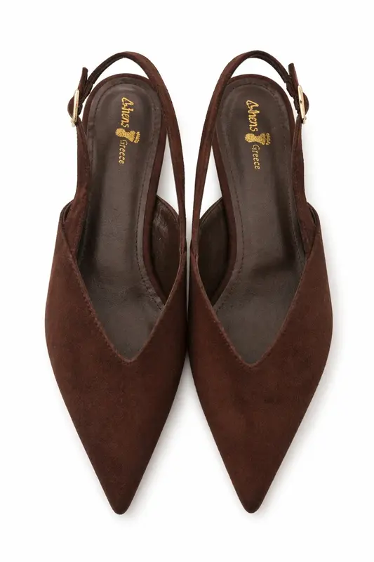 Kadın Bej Süet Kısa Topuklu Ayakkabı – Sivri Burun Şık Slingback