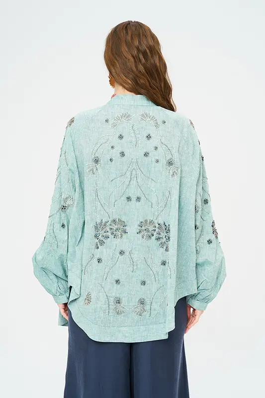 Kadın Yoğun Boncuk Işlemeli Oversize Kimono