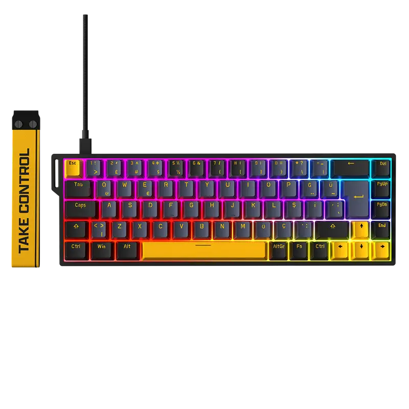 KAISEL - 8000 Hz Gasket Manyetik RGB Oyuncu Klavyesi - Siyah/Gri/Sarı